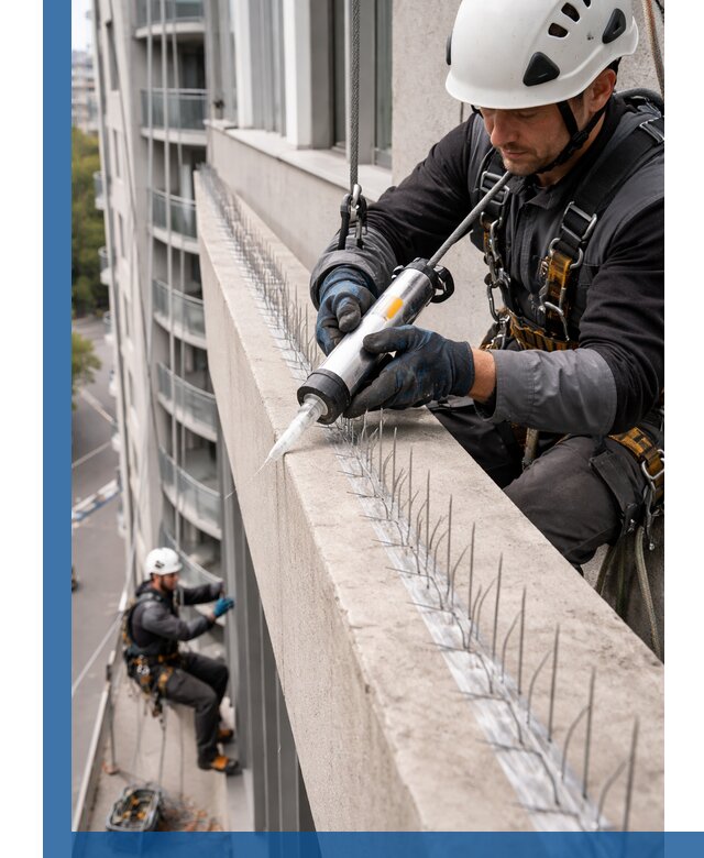 Установка шипов от птиц на фасадах и кровлях в Краснокаменске